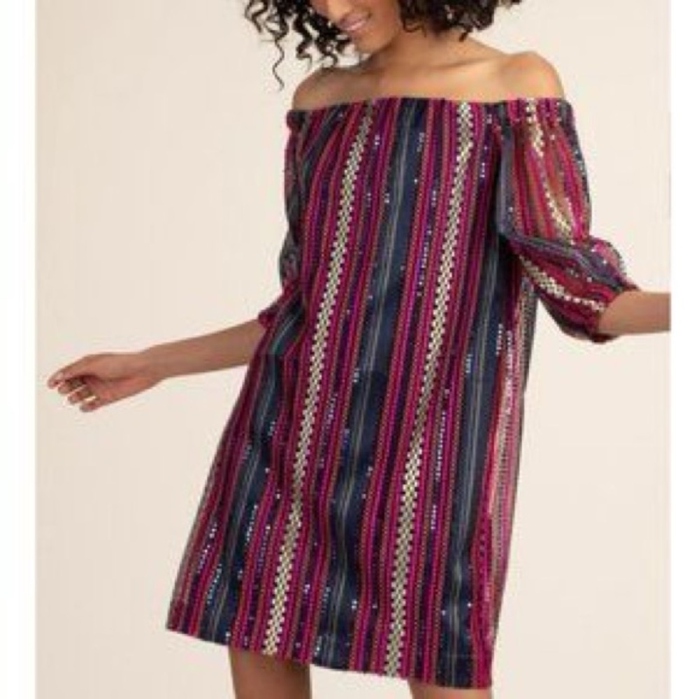 Trina Turk Johanna Embroidered Sequin Mini Off the Shoulder Dress Size 4 NWT